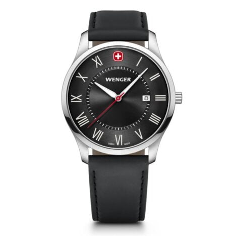 שעון City Classic רצועת עור שחורה ולוח שחור 42 מ