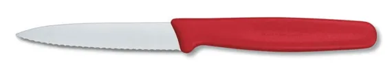 סכין ירקות שוויצרית קצרה, להב שפיץ משונן – אדום