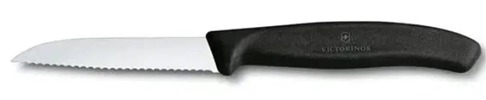 סכין ירקות שוויצרית קצרה להב שפיץ משונן- שחור