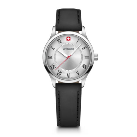 שעון City Classic רצועת עור שחורה ולוח כסוף 34 מ