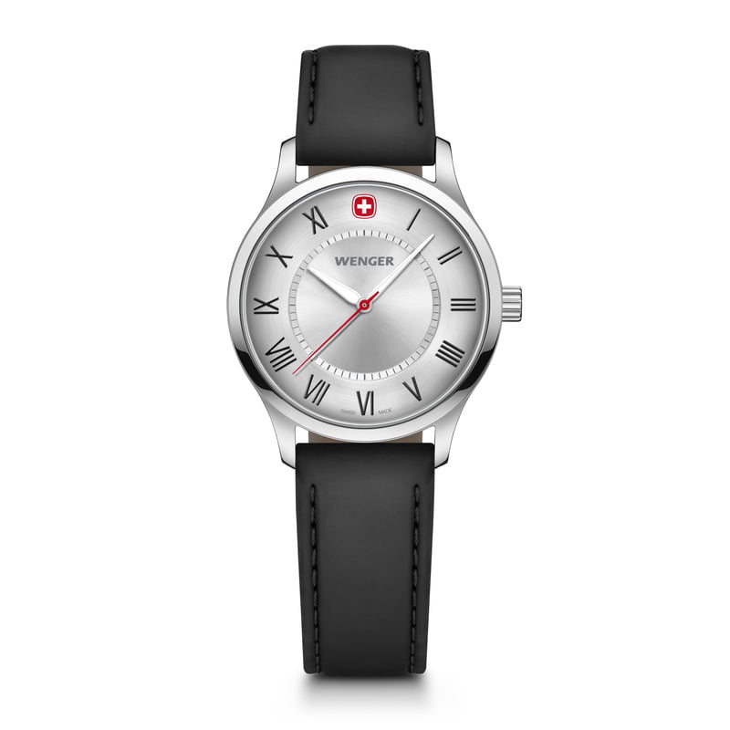 שעון City Classic רצועת עור שחורה ולוח כסוף 34 מ"מ