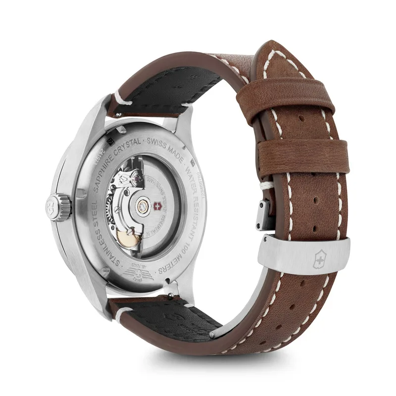 שעון AIRBOSS לוח שחור ורצועת עור חומה