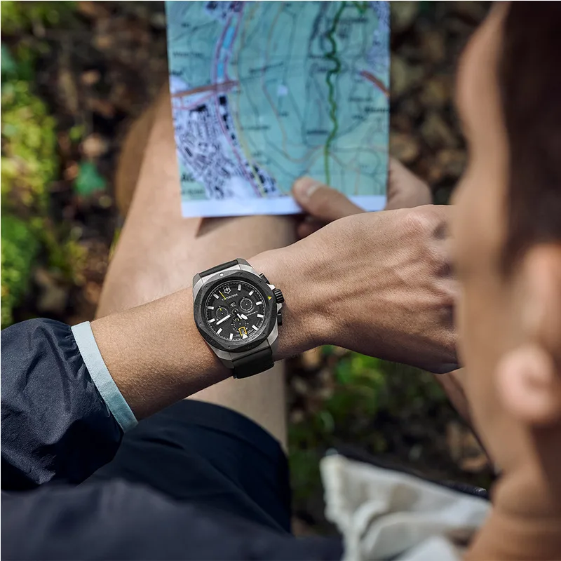 שעון INOX CHRONO רצועת גומי שחורה