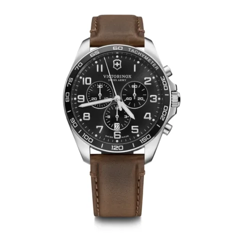 FieldForce Classic Chrono לוח שחור רצועת עור חומה 42 מ