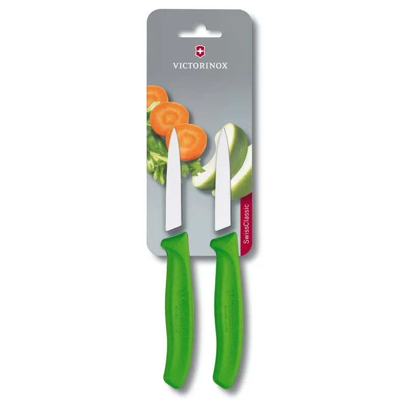 זוג סכיני ירקות להב חלק קצר 8 ס"מ ירוק