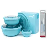 מארז Shades of light blue עם סט 3 קופסאות אחסון למטבח בגוון תכלת וסט סכין ירקות וקולפן אוניברסלי