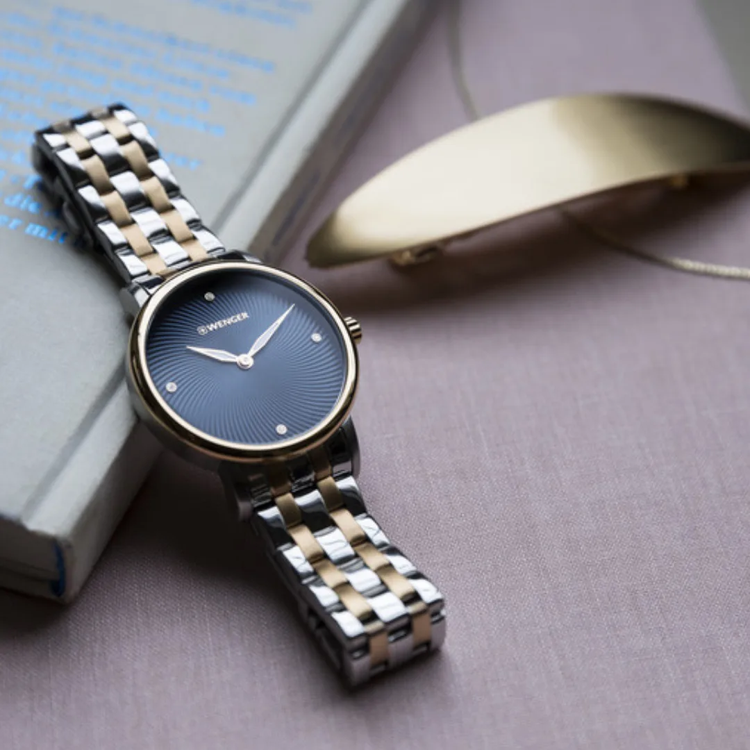 שעון Urban Donnissima רצועת מתכת כסף וזהב ולוח כחול 35 מ"מ