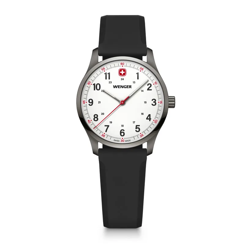 שעון City Sport רצועת סיליקון שחורה ולוח לבן מסגרת מושחרת 34 מ"מ