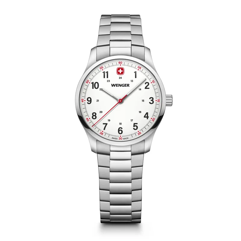 שעון City Sport רצועת מתכת ולוח לבן 34 מ"מ