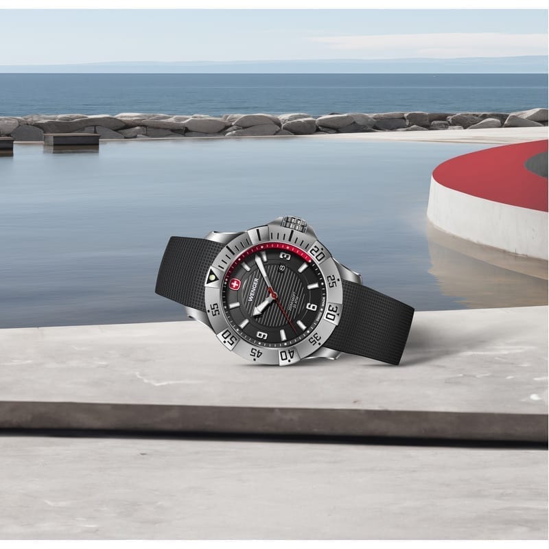 שעון Seaforce לוח שחור ורצועת סיליקון שחורה 43 מ"מ