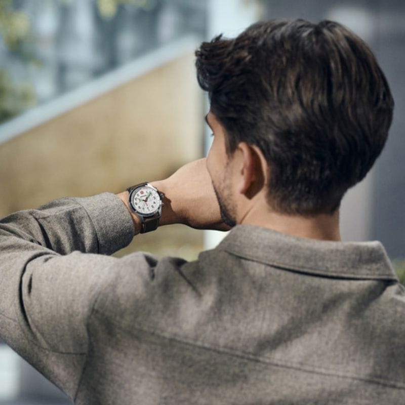 שעון Terragraph Chrono רצועת עור חומה לוח לבן 43 מ"מ