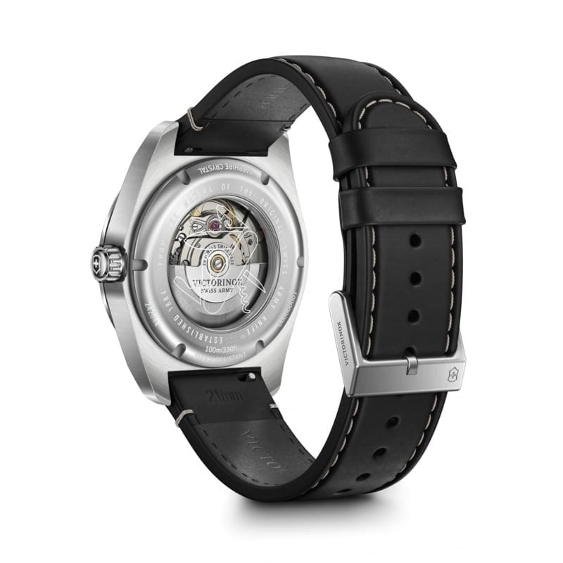 שעון Swiss Army אוטומטי רצועת עור שחורה לוח שחור 42 מ”מ