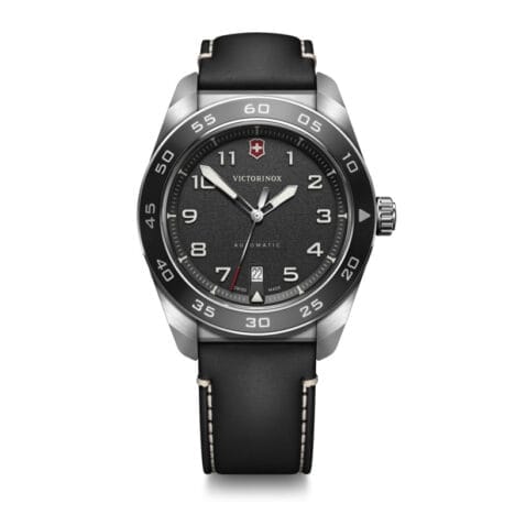 שעון Swiss Army אוטומטי רצועת עור שחורה לוח שחור 42 מ”מ