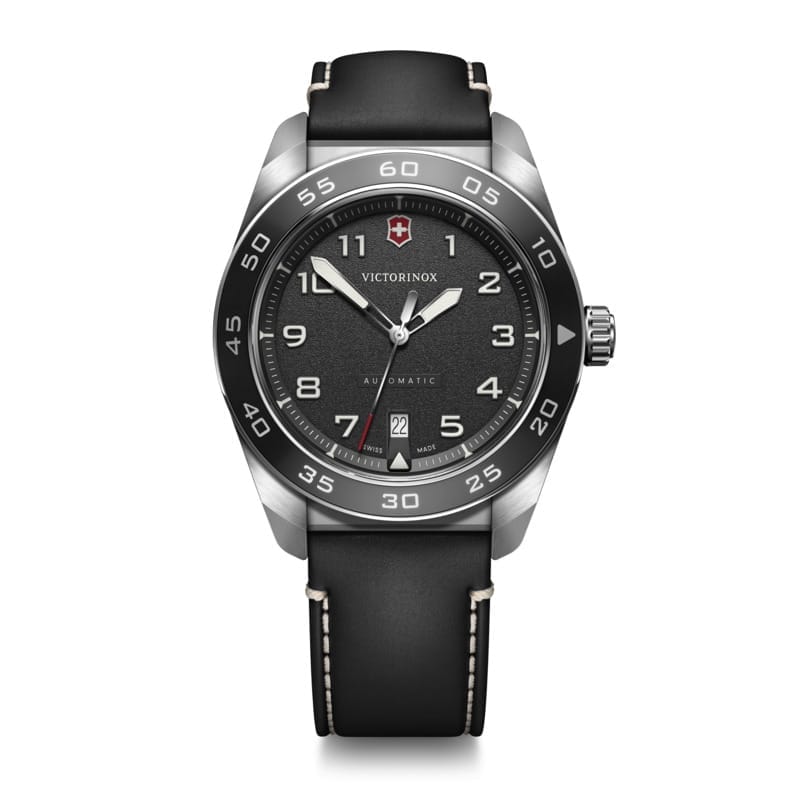 שעון Swiss Army אוטומטי רצועת עור שחורה לוח שחור 42 מ”מ