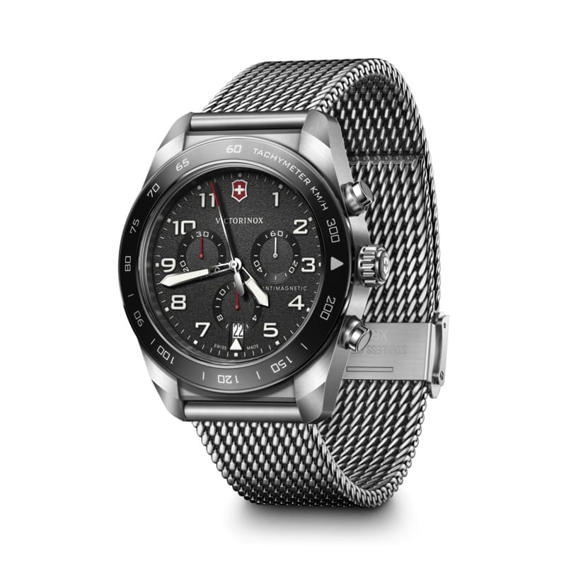 שעון Swiss Army Chrono רצועת מתכת לוח שחור 42 מ"מ