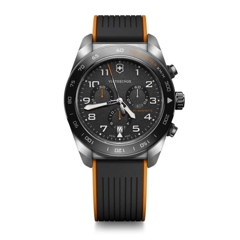 שעון Swiss Army Chrono רצועת סילקון לוח שחור 42 מ"מ