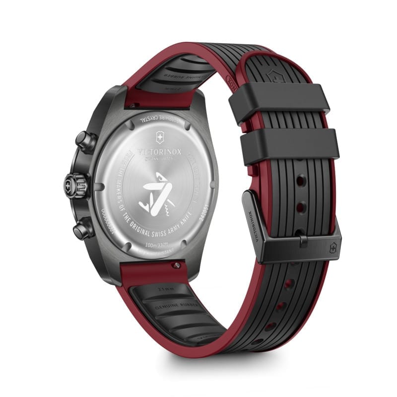 שעון Swiss Army Chrono רצועת סילקון שחור אדום לוח שחור 42 מ"מ