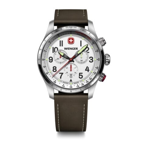 שעון Terragraph Chrono רצועת עור חומה לוח לבן 43 מ