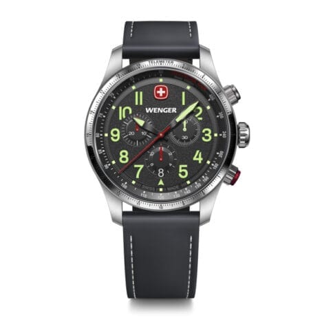 שעון Terragraph Chrono רצועת עור שחורה לוח שחור 43 מ