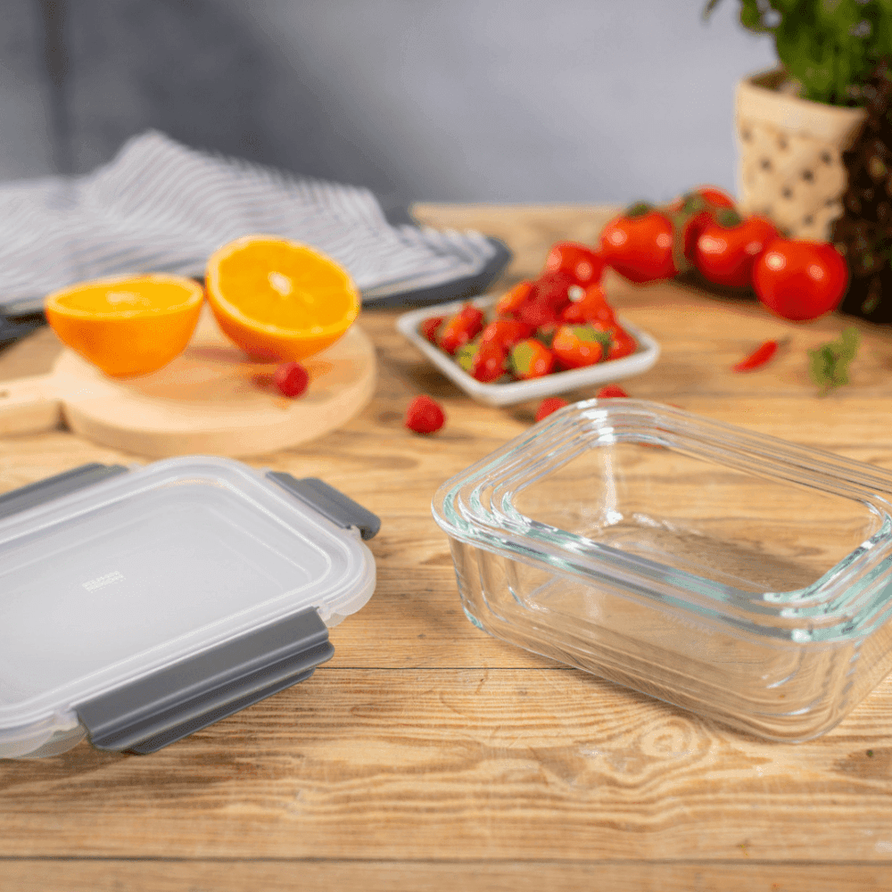 סט 3 מיכלי אחסון מזכוכית