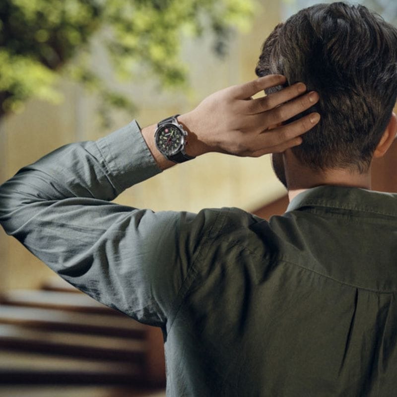 שעון Terragraph Chrono רצועת עור שחורה לוח שחור 43 מ"מ