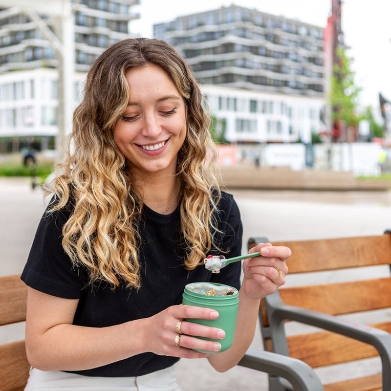 קופסת אוכל Tylla Duo עם כף מזלג ירוק Amuse