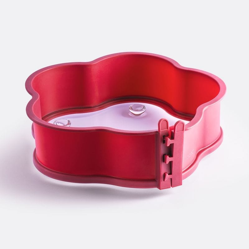 תבנית סיליקון פרח עם תחתית זכוכית מתפרקת 26 ס"מ אדום