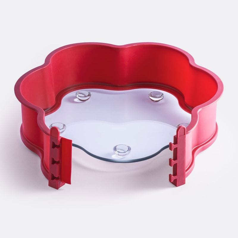 תבנית סיליקון פרח עם תחתית זכוכית מתפרקת 26 ס"מ אדום