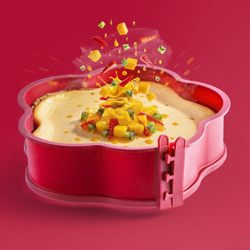 תבנית סיליקון פרח עם תחתית זכוכית מתפרקת 26 ס"מ אדום