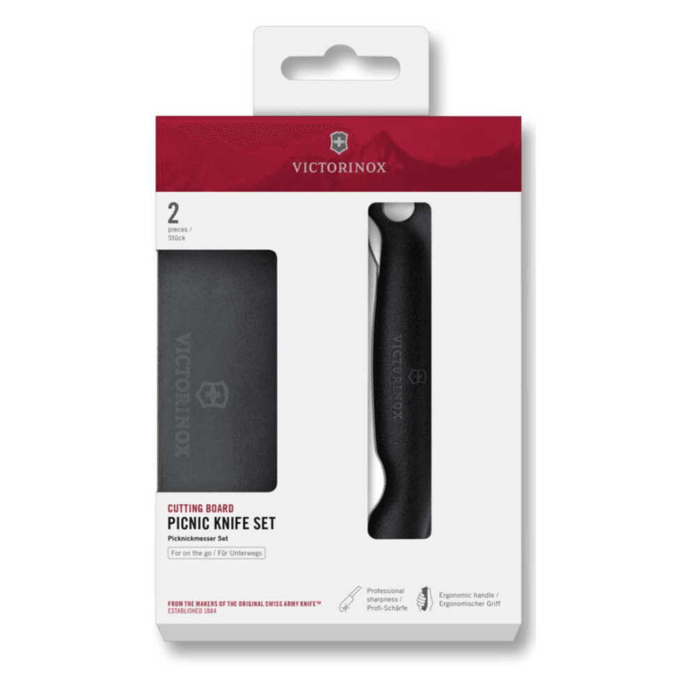 סט פיקניק סכין ירקות מתקפלת ומשטח חיתוך קומפקטי- שחור