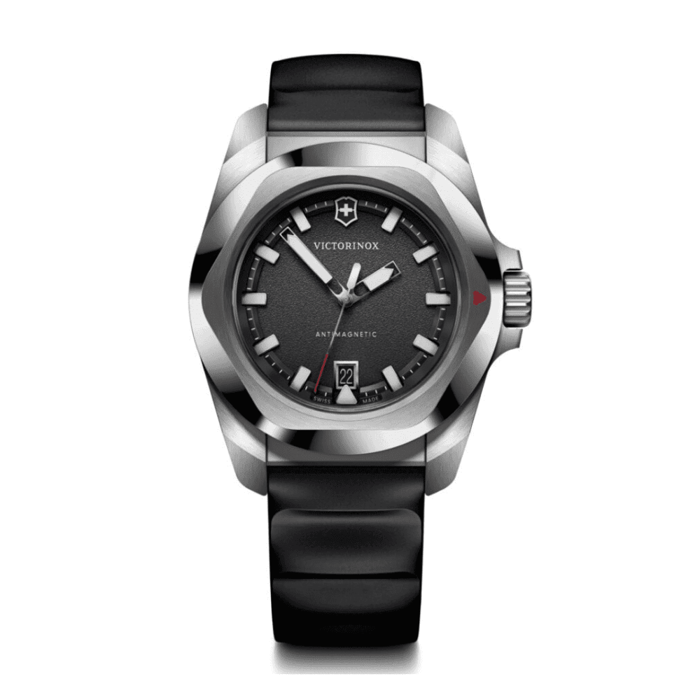 שעון I.N.O.X QUARTZ רצועת גומי שחורה לוח שחור 41 מ"מ