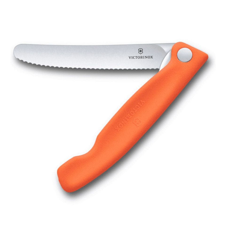 סכין ירקות מתקפלת בקופסה להב משונן - כתום