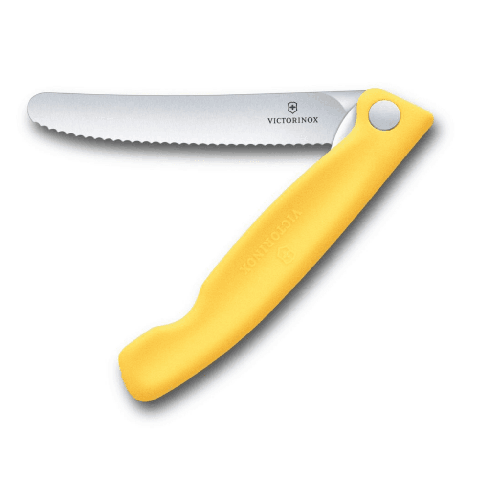 סכין ירקות מתקפלת בקופסה להב משונן - צהוב