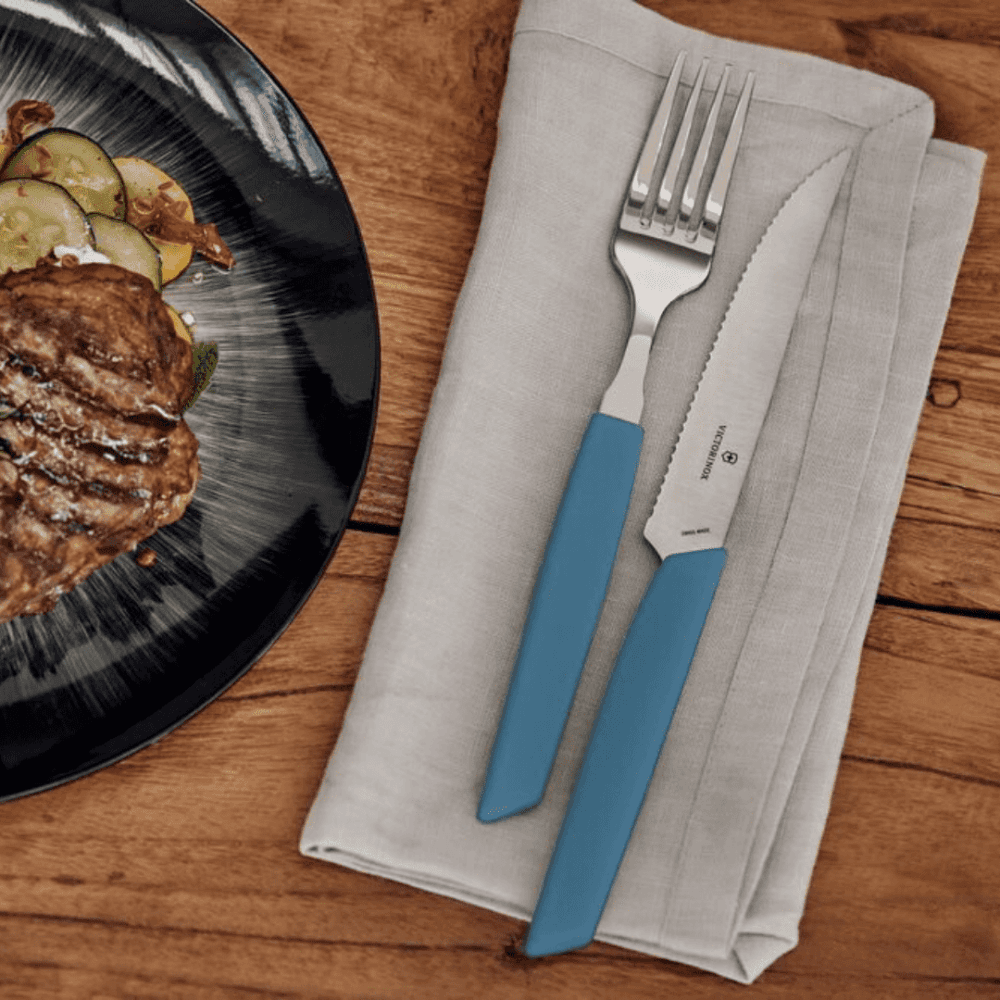 ערכת סכו"ם סטייק 24 חלקים ידית swiss modern בצבע כחול