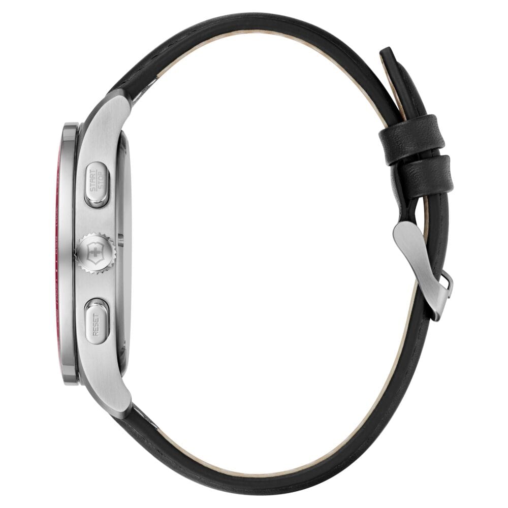 שעון Alliance Sport chrono לוח לבן רצועת עור שחורה 44 מ"מ