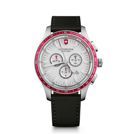 שעון Alliance Sport chrono לוח לבן רצועת עור שחורה 44 מ