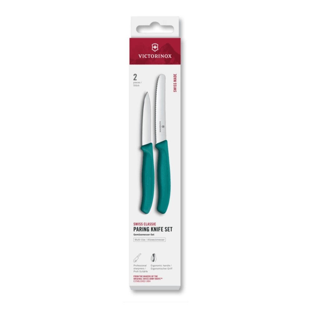 סט זוג סכיני ירקות Swiss Classic להב שפיץ חלק ועגול משונן ירוק