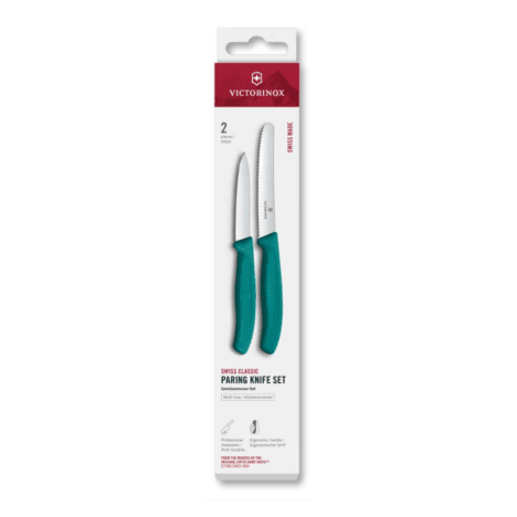 סט זוג סכיני ירקות Swiss Classic להב שפיץ חלק ועגול משונן ירוק