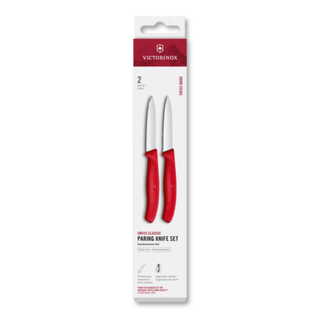 סט זוג סכיני ירקות 8 ס”מ Swiss Classic להב חלק ומשונן אדום