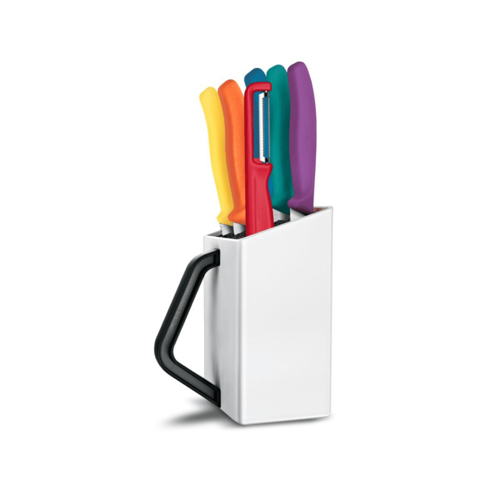 בלוק 5 סכינים וקולפן צבעוני Swiss Classic