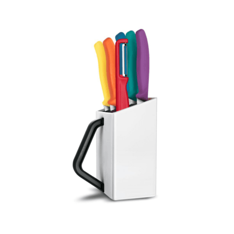 בלוק 5 סכינים וקולפן צבעוני Swiss Classic