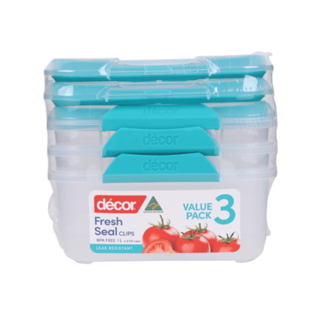 סט קופסאות אחסון למזון 1 ליטר Fresh Seal Clips מלבניות