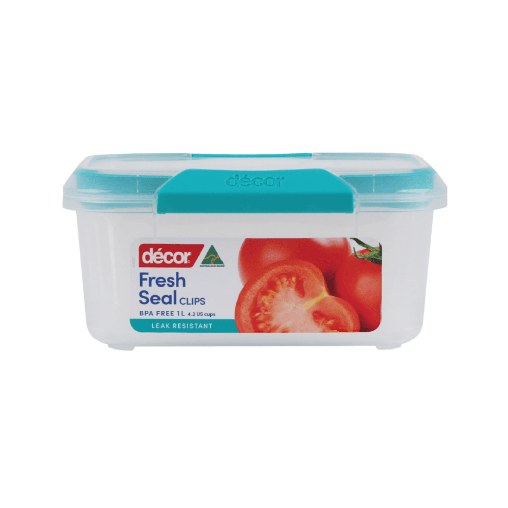 קופסת אחסון למזון 1 ליטר Fresh Seal Clips מלבנית
